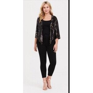 Torrid Black & Gold Sequin Open Front Kimono Blazer Cardigan 1X/2X Holiday Party